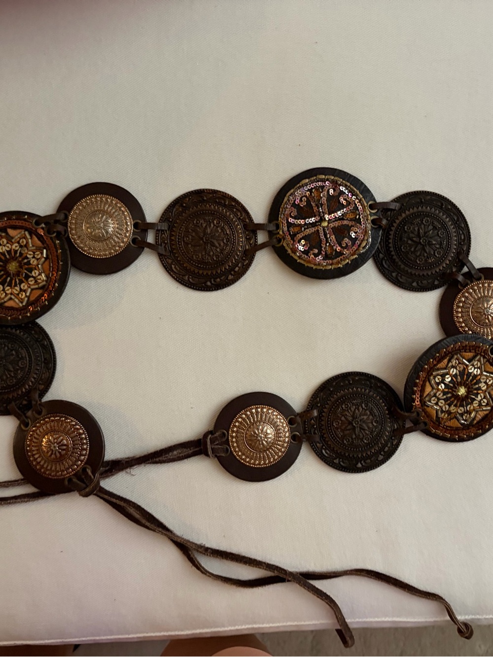 Chico's Brown and Gold Embellished Medallion Belt boho